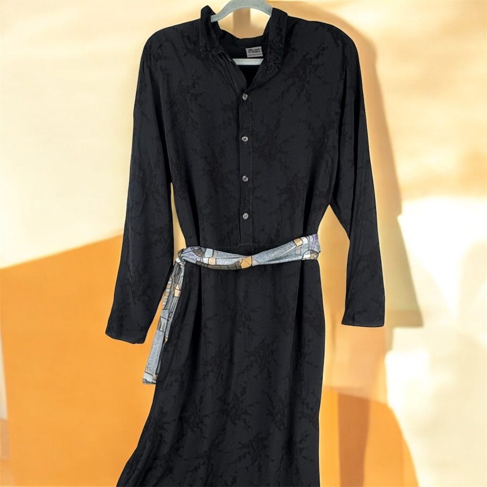 VTG CP Shades Black Embroidered Long Sleeve Sheath Dress Sz M Half Button 90s - Picture 4 of 10